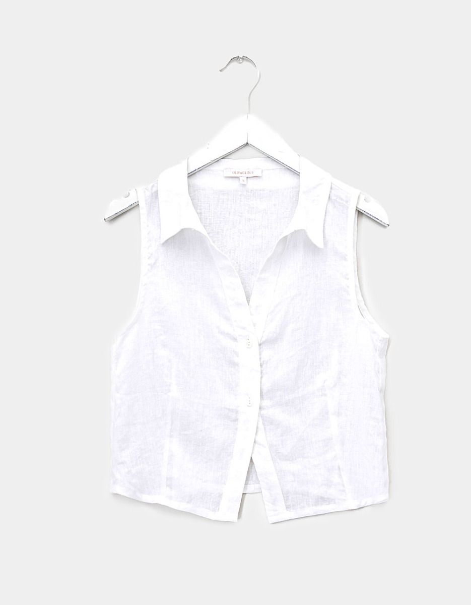 Till Linen Vest in Ivory_0
