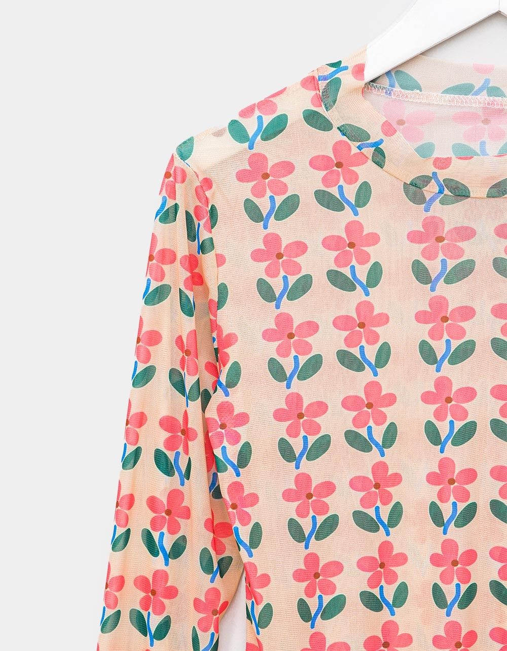 Wallpaper Mesh Top in Pink_1