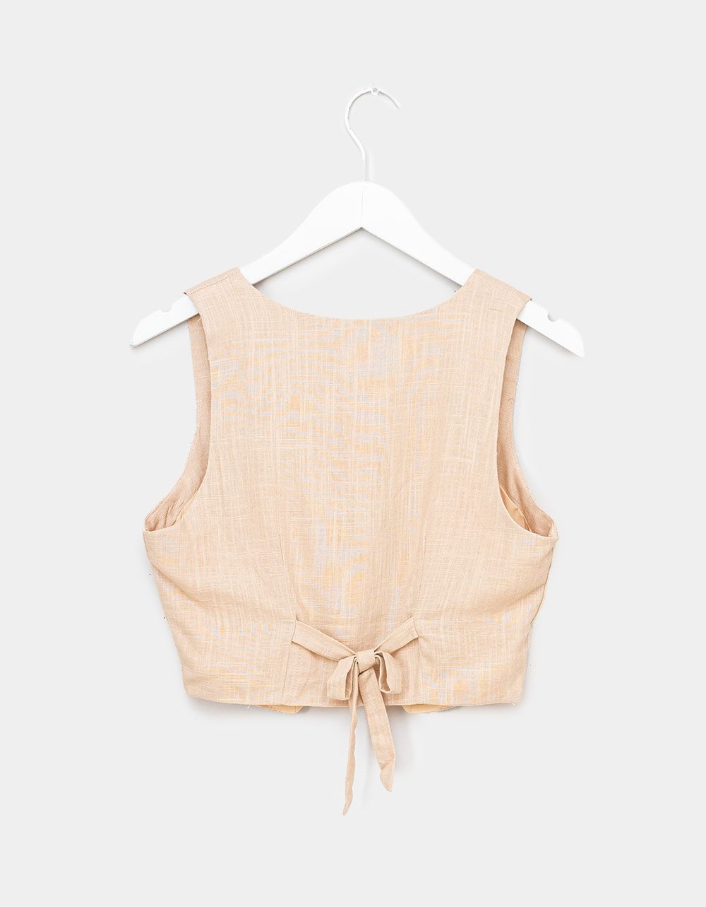Whit Button Vest in Tan_3