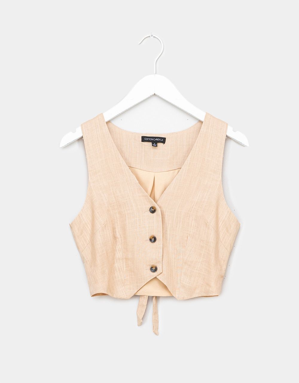 Whit Button Vest in Tan_0