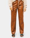 Avryl Faux Leather Pants in Brown_prev_2
