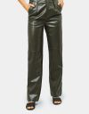 Avryl Faux Leather Pants in Olive_prev_2