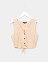 Whit Button Vest in Tan_prev_1