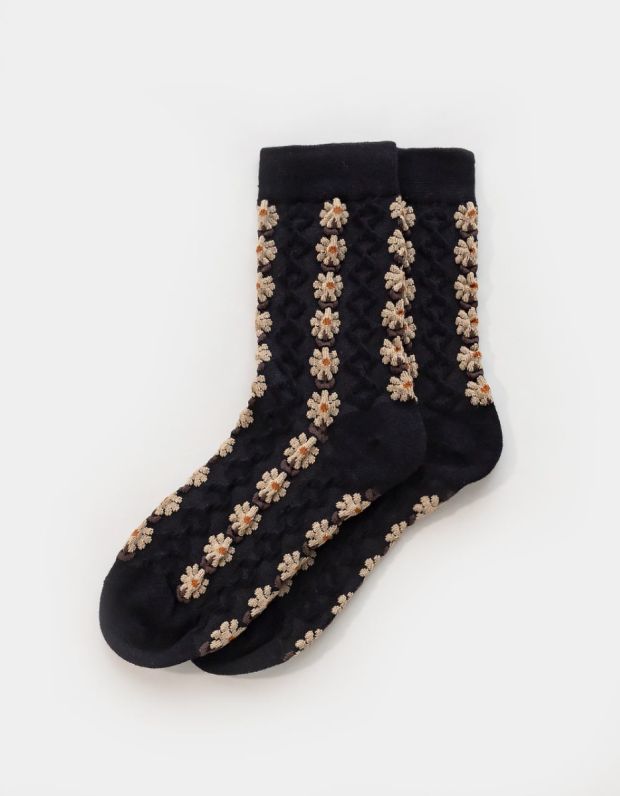 Daisy Stitch Socks in Black